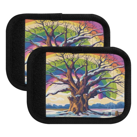 Luggage Handle Wrap for Suitcase 2-Pack Includes Back Information Card Rainbow Tree