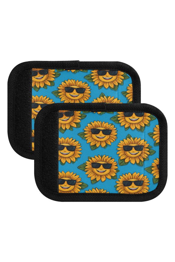 Luggage Handle Wrap for Suitcase 2-Pack Includes Back Information Card Smiley Sunglasses Sunflowers