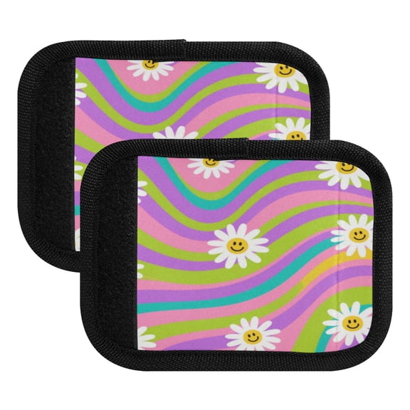 Luggage Handle Wrap for Suitcase 2-Pack Includes Back Information Card Smiling Daisy on Multicolor Background
