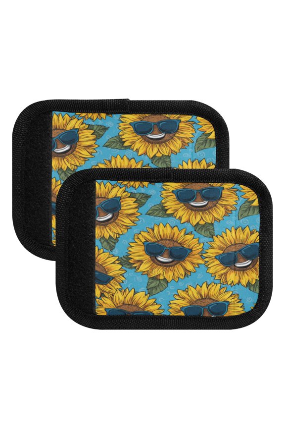 Luggage Handle Wrap for Suitcase 2-Pack Includes Back Information Card Sunglasses Smiley Sunflowers