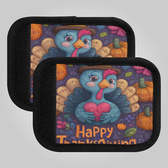 Luggage Handle Wrap for Suitcase 2-Pack Includes Back Information Card Thanksgiving Turkey Design