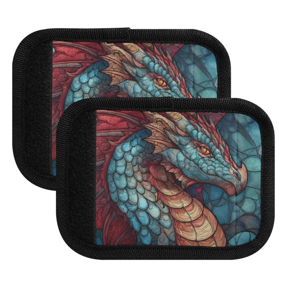 Luggage Handle Wrap for Suitcase 2-Pack Includes Back Information Card The Blue and Red Dragon