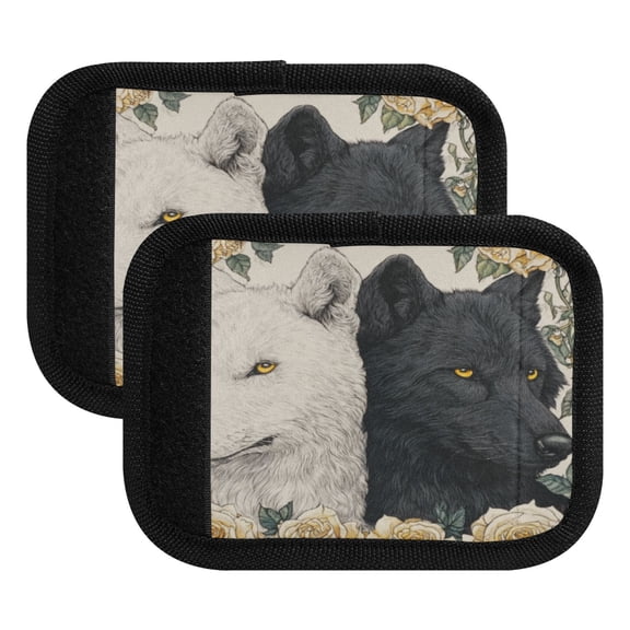 Luggage Handle Wrap for Suitcase 2-Pack Includes Back Information Card Two Black and White Wolves