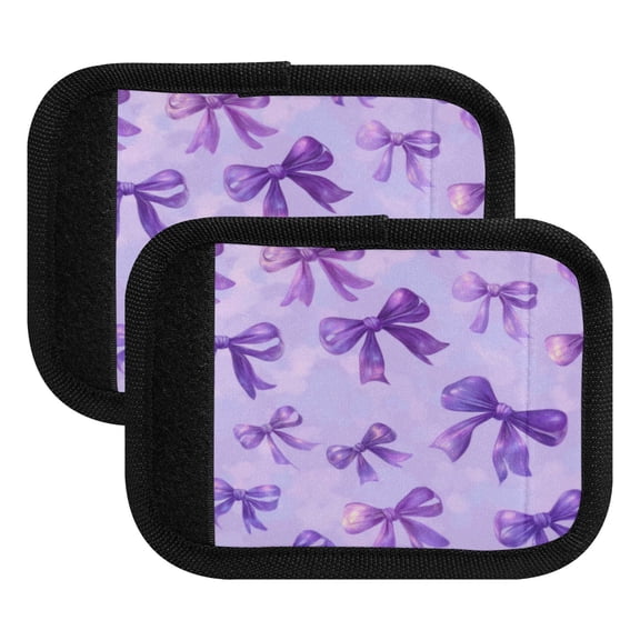 Luggage Handle Wrap for Suitcase 2-Pack Includes Back Information Card Vibrant Purple Bows Pattern