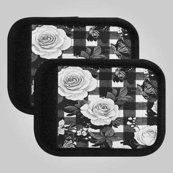 Luggage Handle Wrap for Suitcase 2-Pack Includes Back Information Card White Rose Pattern
