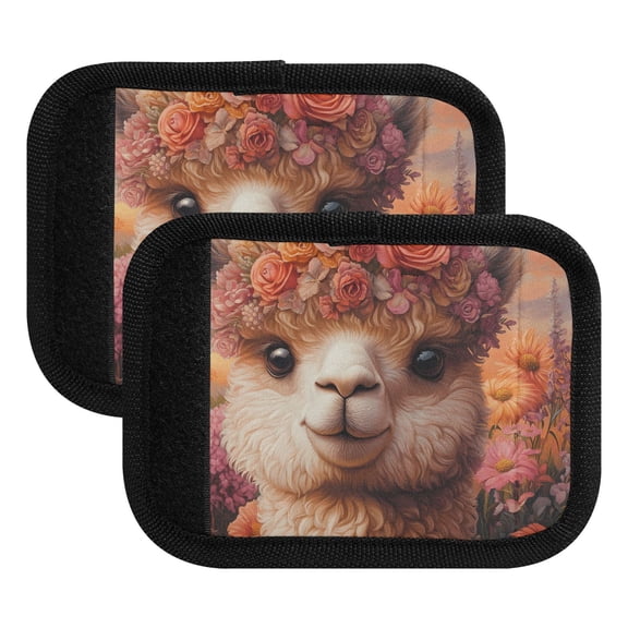 Luggage Handle Wrap for Suitcase 2 Pack Luggage Tag Identifiers for Travel Accessories Alpaca in Flowers Sea
