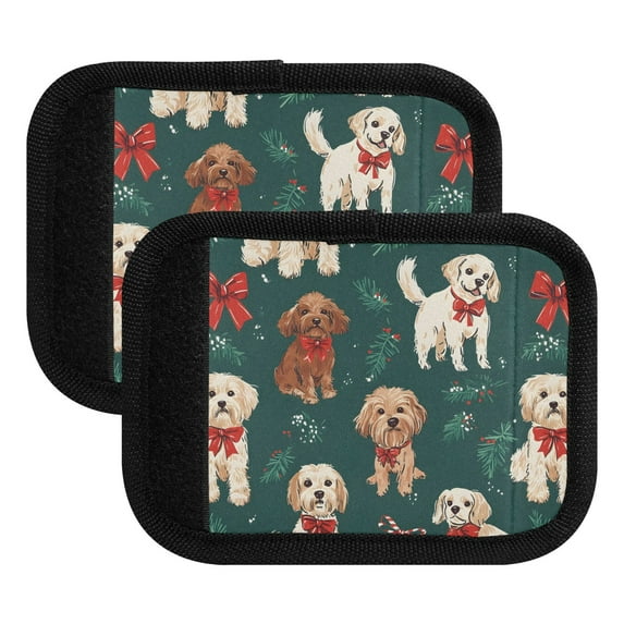 Luggage Handle Wrap for Suitcase 2 Pack Luggage Tag Identifiers for Travel Accessories Dog and Holly Leaves