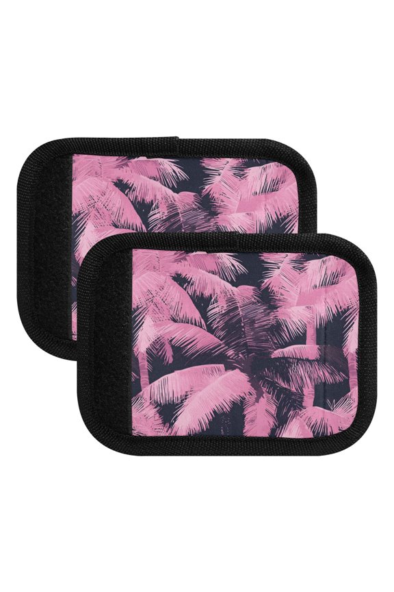 Luggage Handle Wrap for Suitcase 2 Pack Luggage Tag Identifiers for Travel Accessories Pink Palm Tree on Black