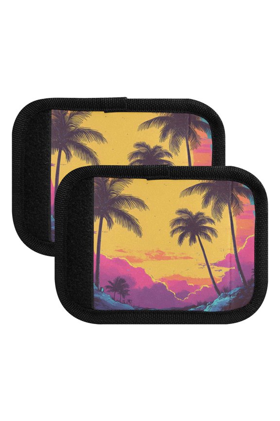 Luggage Handle Wrap for Suitcase 2 Pack Luggage Tag Identifiers for Travel Accessories Retro Palm Trees and Sunset