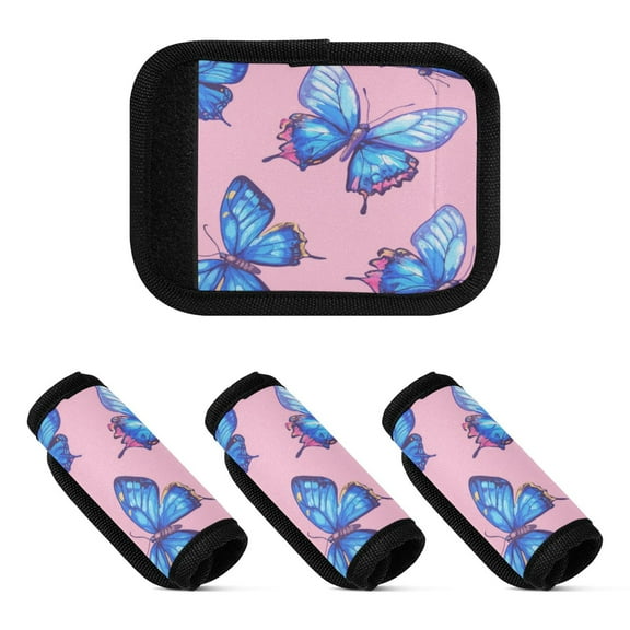 Luggage Handle Wrap for Suitcase 4-Pack Includes Back Information Card Blue Butterfly on Pink