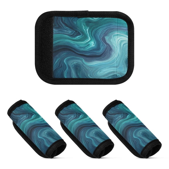 Luggage Handle Wrap for Suitcase 4-Pack Includes Back Information Card Dark Blue Ocean Waves