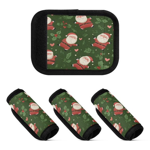 Luggage Handle Wrap for Suitcase 4-Pack Includes Back Information Card Happy Santa Claus Tiling Pattern