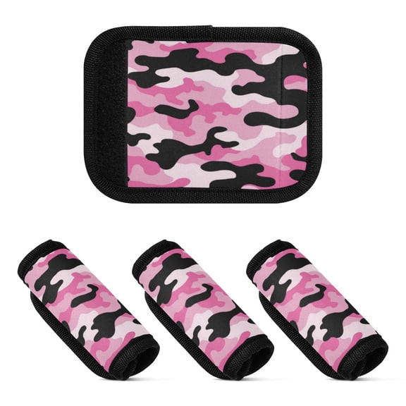 Luggage Handle Wrap for Suitcase 4-Pack Includes Back Information Card Pink and Black Camouflage Pattern