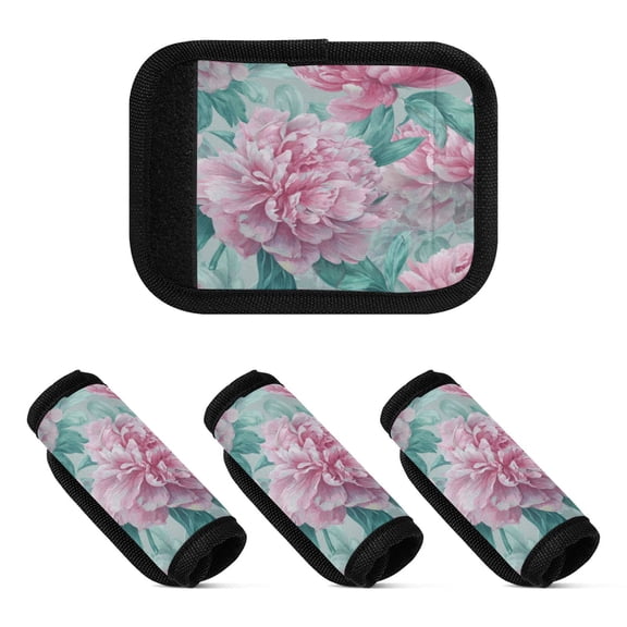 Luggage Handle Wrap for Suitcase 4-Pack Includes Back Information Card Soft Pink Peony Pattern