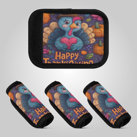 Luggage Handle Wrap for Suitcase 4-Pack Includes Back Information Card Thanksgiving Turkey Design