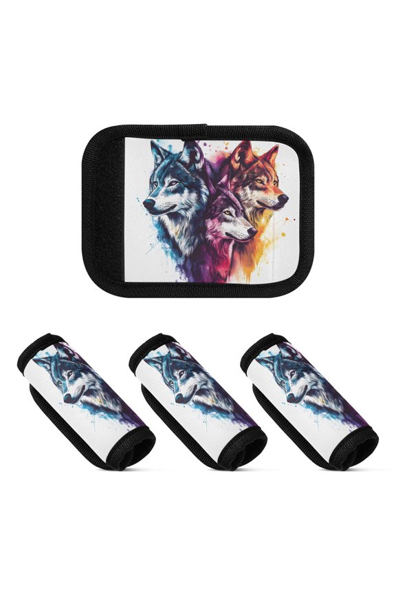 Luggage Handle Wrap for Suitcase 4 Pack Luggage Tag Identifiers for Travel Accessories Blue Orange Purple Wolf Faces