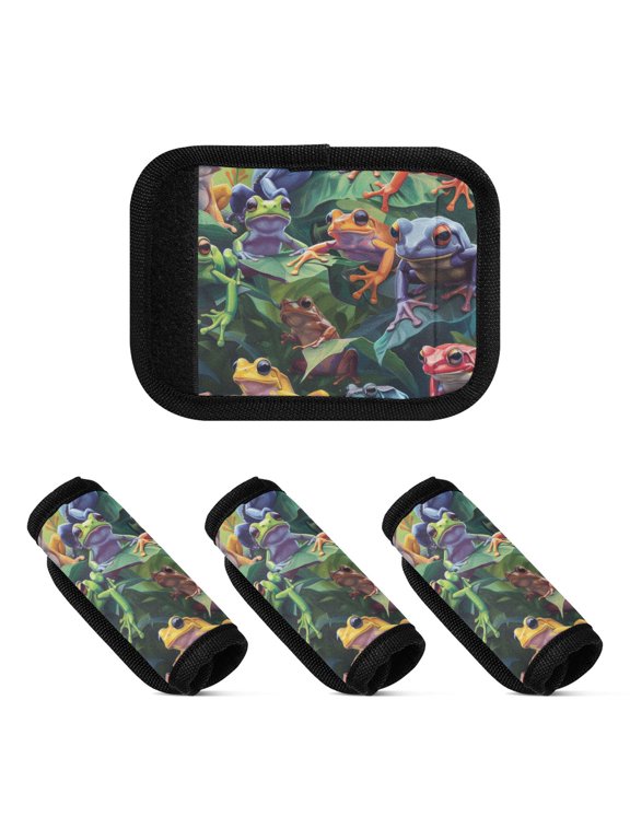 Luggage Handle Wrap for Suitcase 4 Pack Luggage Tag Identifiers for Travel Accessories Colorful Frogs on Leaves