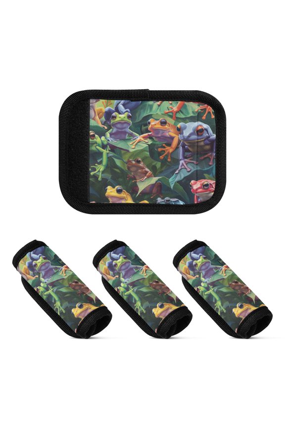 Luggage Handle Wrap for Suitcase 4 Pack Luggage Tag Identifiers for Travel Accessories Colorful Frogs on Leaves