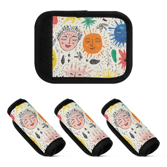 Luggage Handle Wrap for Suitcase 4 Pack Luggage Tag Identifiers for Travel Accessories Hand Drawn Sun