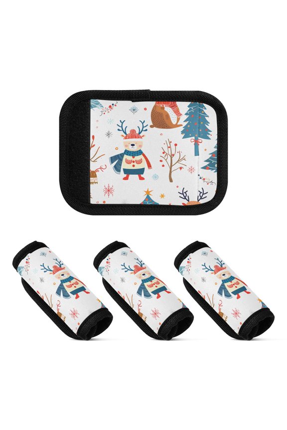 Luggage Handle Wrap for Suitcase 4 Pack Luggage Tag Identifiers for Travel Accessories Snowflakes Deer Bear Trees