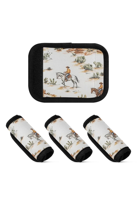 Luggage Handle Wrap for Suitcase 4 Pack Luggage Tag Identifiers for Travel Accessories Western Cowboy Hours Cactus