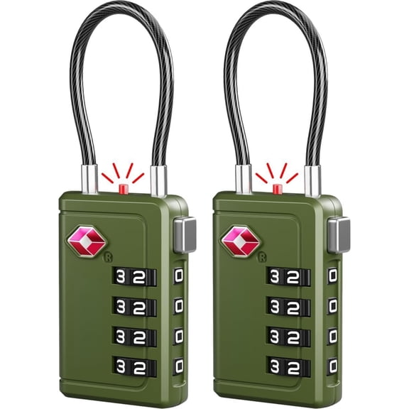 Luggage Locks TSA Approved with Inspection and Resettable 4-Digit, Easy-to-Read Combination, TSA Locks for Luggage, Suitcases, Backpacks & Travel Bags, Green, 2-Pack
