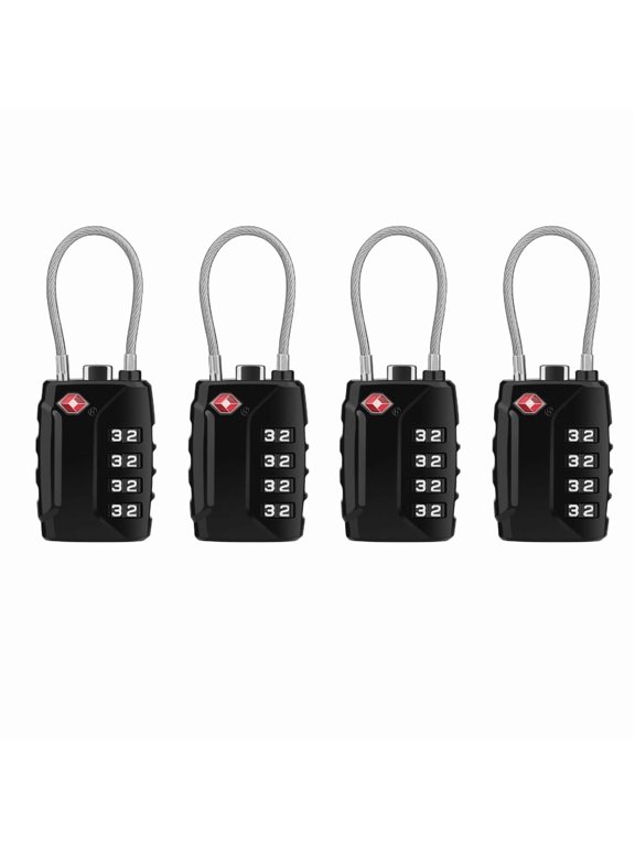 Luggage Locks, [Upgrade Version][4 Pack] TSA Approved Suitcase Lock 4-Digit Re-settable Combination Lock, Cable Backpack Locks, Code Lock for Travel Suitcase Luggage Bag Lockers (Black)