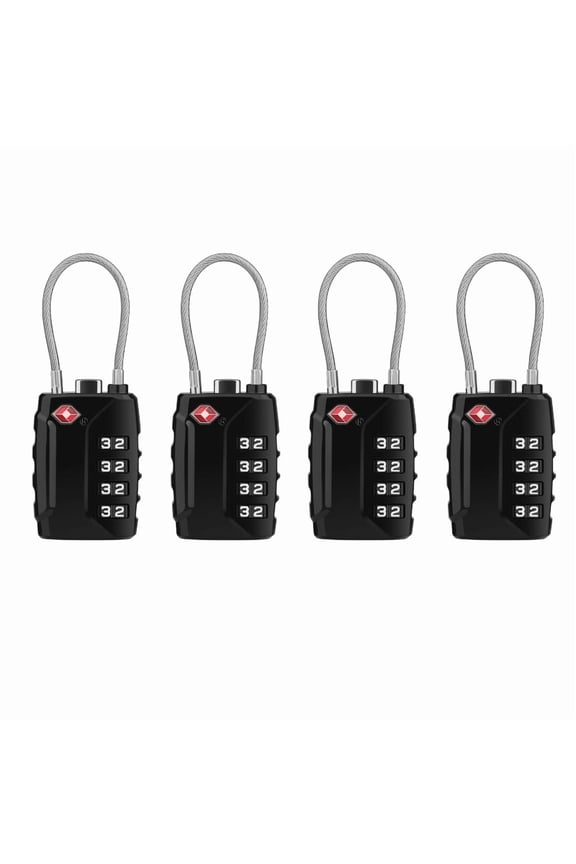 Luggage Locks, [Upgrade Version][4 Pack] TSA Approved Suitcase Lock 4-Digit Re-settable Combination Lock, Cable Backpack Locks, Code Lock for Travel Suitcase Luggage Bag Lockers (Black)
