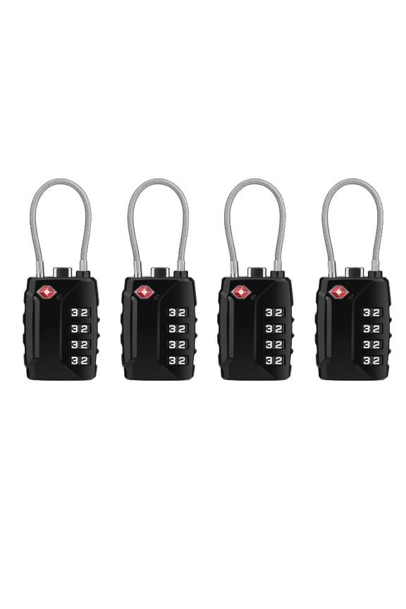 Luggage Locks, [Upgrade Version][4 Pack] TSA Approved Suitcase Lock 4-Digit Re-settable Combination Lock, Cable Backpack Locks, Code Lock for Travel Suitcase Luggage Bag Lockers (Black)