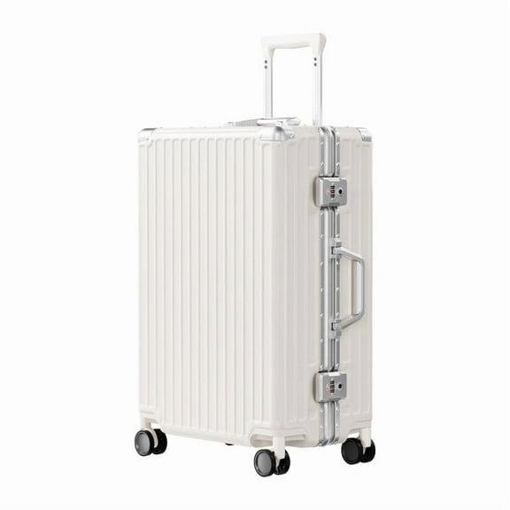 Checked Luggage PC ABS Aluminum Frame Hardside Zipperless Suitcase with Wheels TSA Lock 24 inch White