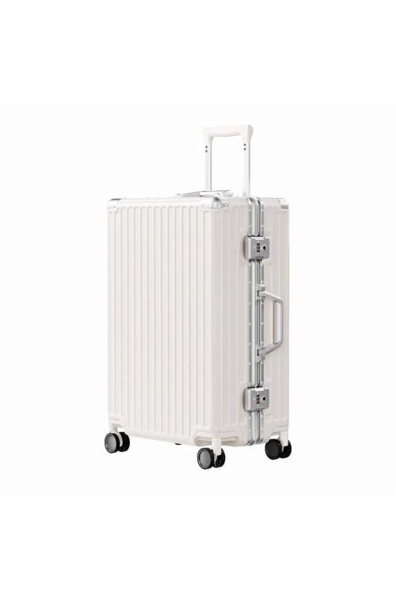 Checked Luggage PC ABS Aluminum Frame Hardside Zipperless Suitcase with Wheels TSA Lock 24 inch White