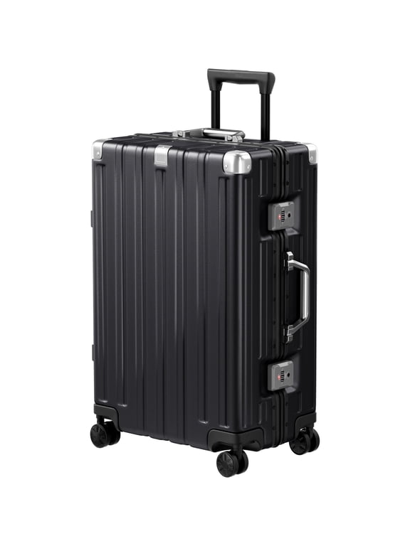 Checked Luggage Aluminum Frame Suitcase with Wheels PC ABS Hardside Zipperless with TSA Lock 24 Inch Black