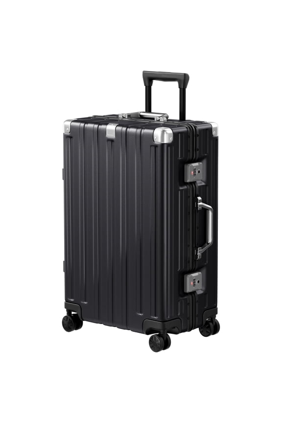Checked Luggage Aluminum Frame Suitcase with Wheels PC ABS Hardside Zipperless with TSA Lock 24 Inch Black