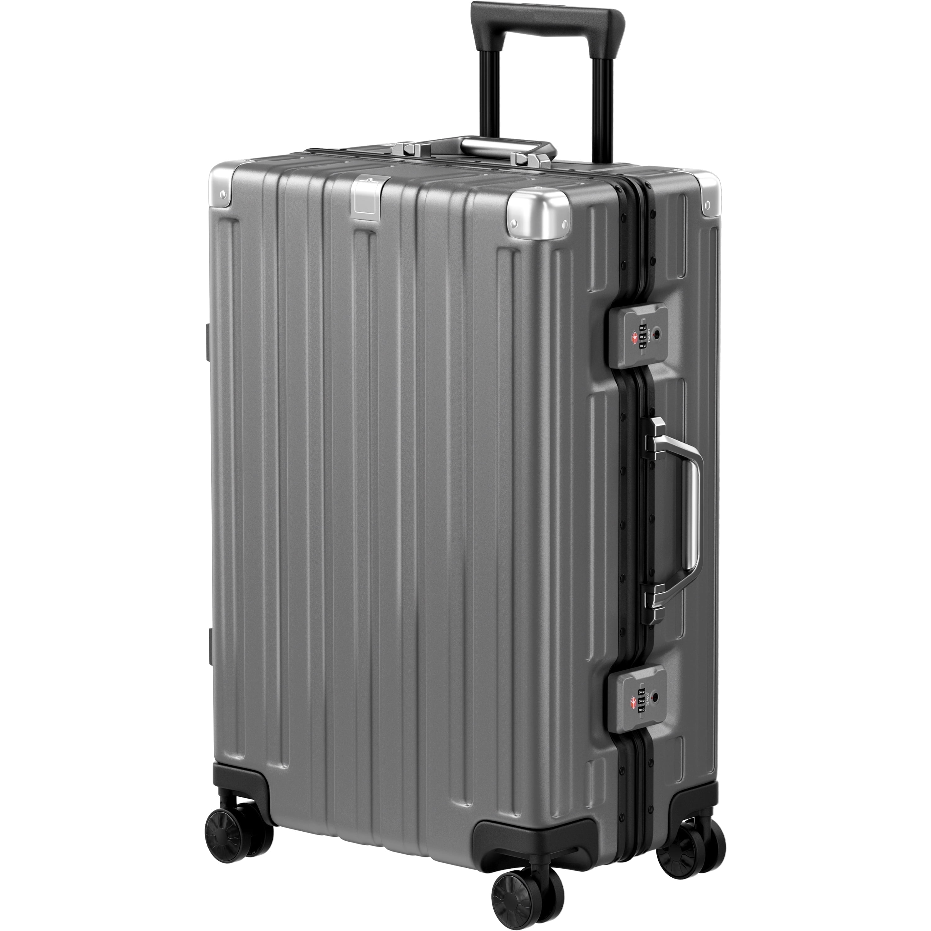 Checked Luggage Aluminum Frame Suitcase with Wheels PC ABS Hardside Zipperless with TSA Lock 24 Inch Gray