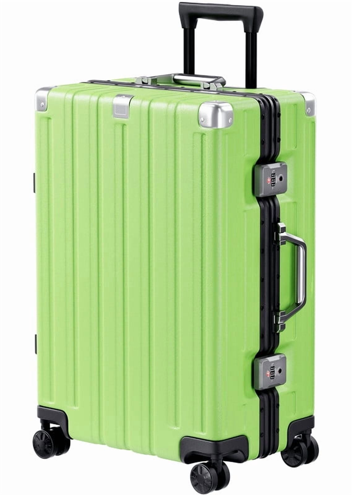 Checked Luggage Aluminum Frame Suitcase with Wheels PC ABS Hardside Zipperless with TSA Lock 24 Inch Green
