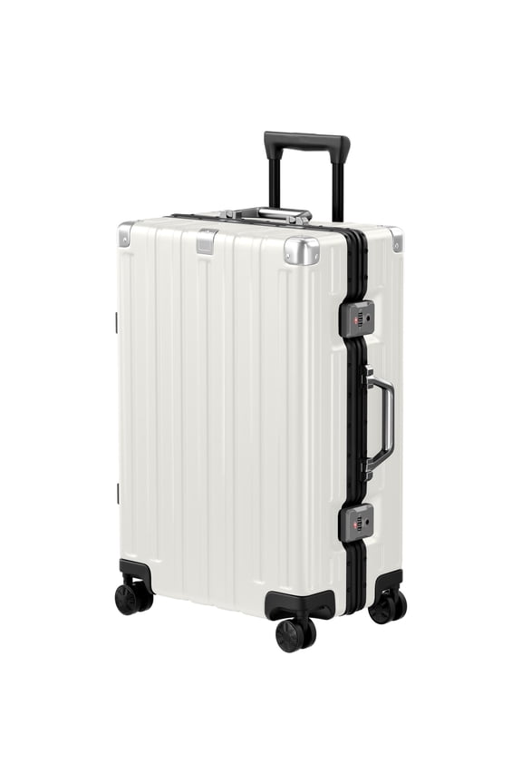 Checked Luggage Aluminum Frame Suitcase with Wheels PC ABS Hardside Zipperless with TSA Lock 24 Inch White