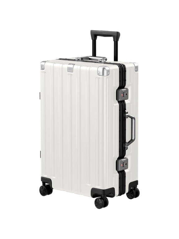 Checked Luggage Aluminum Frame Suitcase with Wheels PC ABS Hardside Zipperless with TSA Lock 24 Inch White