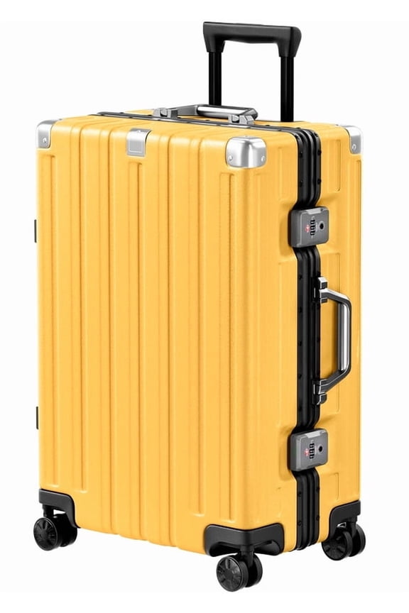 Checked Luggage Aluminum Frame Suitcase with Wheels PC ABS Hardside Zipperless with TSA Lock 24 Inch Yellow