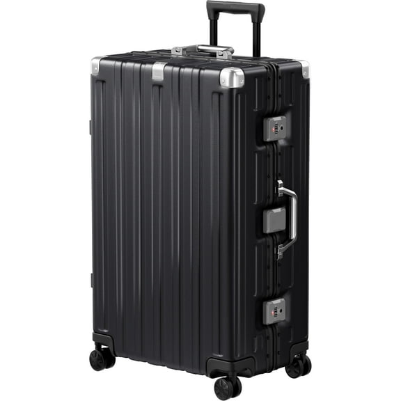 Checked Luggage Aluminum Frame Suitcase with Wheels PC ABS Hardside Zipperless with TSA Lock 28 Inch Black
