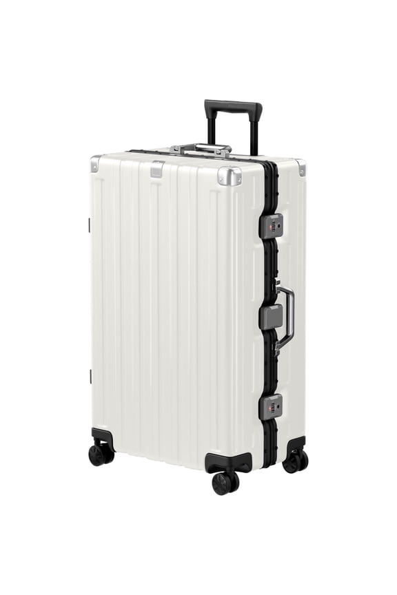 Checked Luggage Aluminum Frame Suitcase with Wheels PC ABS Hardside Zipperless with TSA Lock 28 Inch White