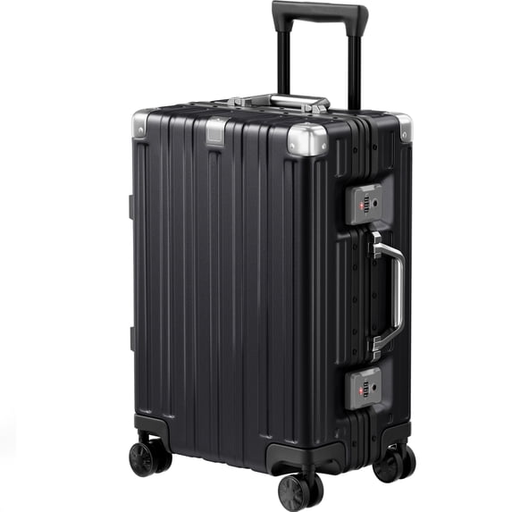 Carry on Luggage Aluminum Frame Suitcase with Wheels PC ABS Hardside Zipperless with TSA Lock 20 Inch Black
