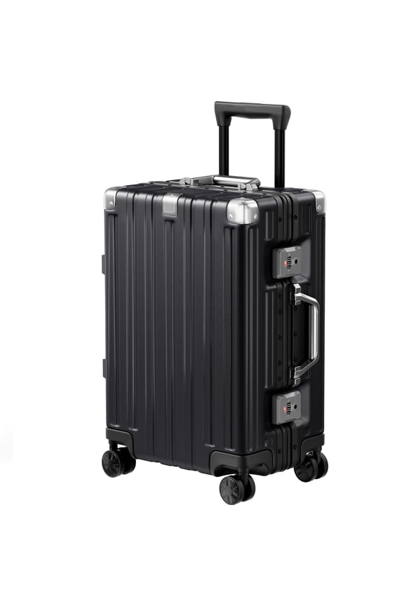 Carry on Luggage Aluminum Frame Suitcase with Wheels PC ABS Hardside Zipperless with TSA Lock 20 Inch Black