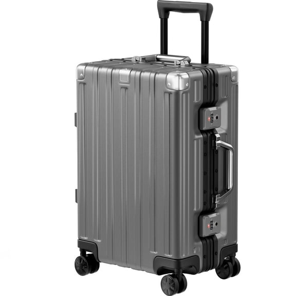 Carry on Luggage Aluminum Frame Suitcase with Wheels PC ABS Hardside Zipperless with TSA Lock 20 Inch Gray