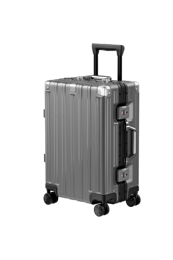 Carry on Luggage Aluminum Frame Suitcase with Wheels PC ABS Hardside Zipperless with TSA Lock 20 Inch Gray