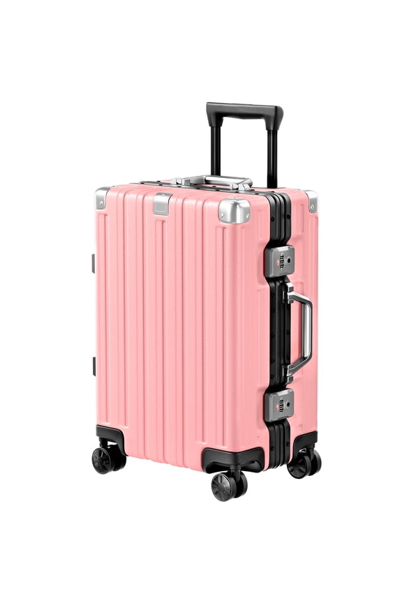 Carry on Luggage Aluminum Frame Suitcase with Wheels PC ABS Hardside Zipperless with TSA Lock 20 Inch Pink