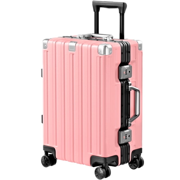 Carry on Luggage Aluminum Frame Suitcase with Wheels PC ABS Hardside Zipperless with TSA Lock 20 Inch Pink