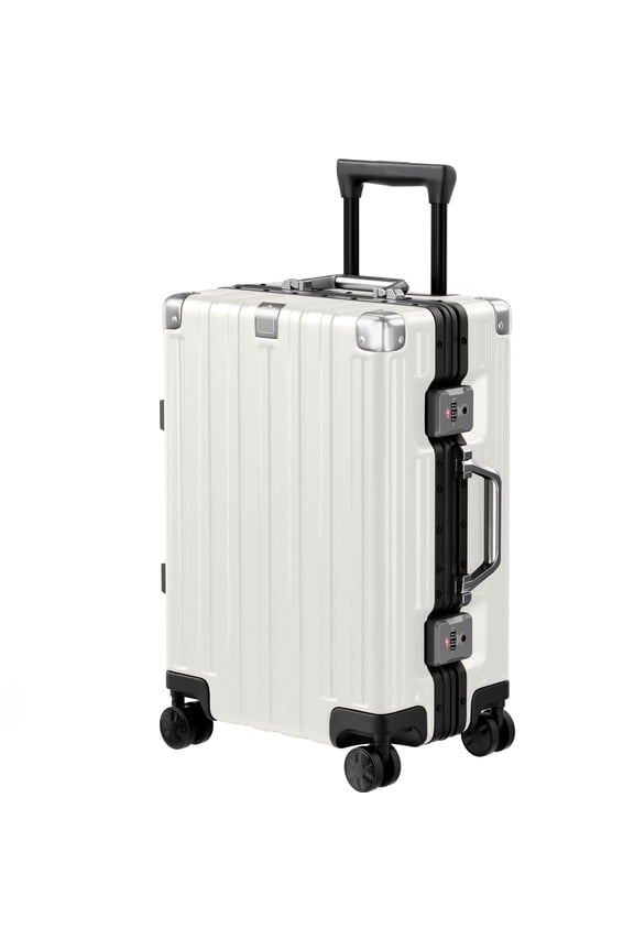 Carry on Luggage Aluminum Frame Suitcase with Wheels PC ABS Hardside Zipperless with TSA Lock 20 Inch White