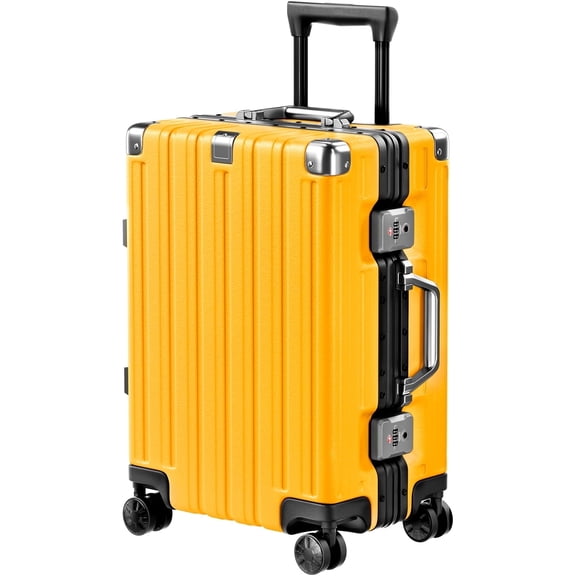 Carry on Luggage Aluminum Frame Suitcase with Wheels PC ABS Hardside Zipperless with TSA Lock 20 Inch Yellow