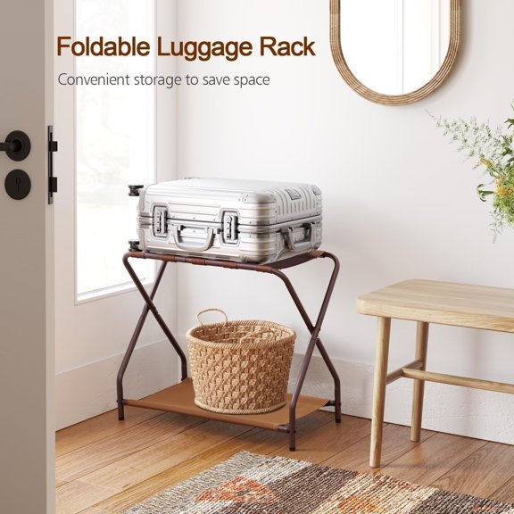 Luggage Rack, Foldable Suitcase Stands for Guest Room, Metal Luggage Holder with Storage Shelf for Bedroom, Hotel, Easy Assemble