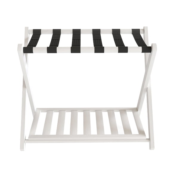 Luggage Rack Foldable Thickened Wood Suitcase Stand with Storage Shelf for Hotel Bedroom Guest Room White